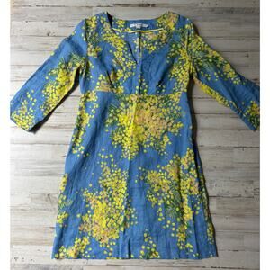 V-neck Floral Blue and Yellow Midi Dress by Boden sz 4R EUC